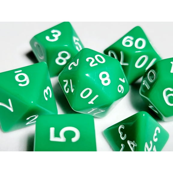 Basic Green DnD Dice Set | Dungeons and Dragons | 7 Dice RPG Polyhedral Set d20