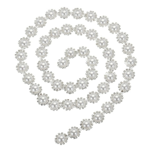 1Yard Pearl Rhinestone Trim,Pearl Beaded Trim Chain for DIY Crafts,Bridal Decorations,Bags Decoration, Sewing