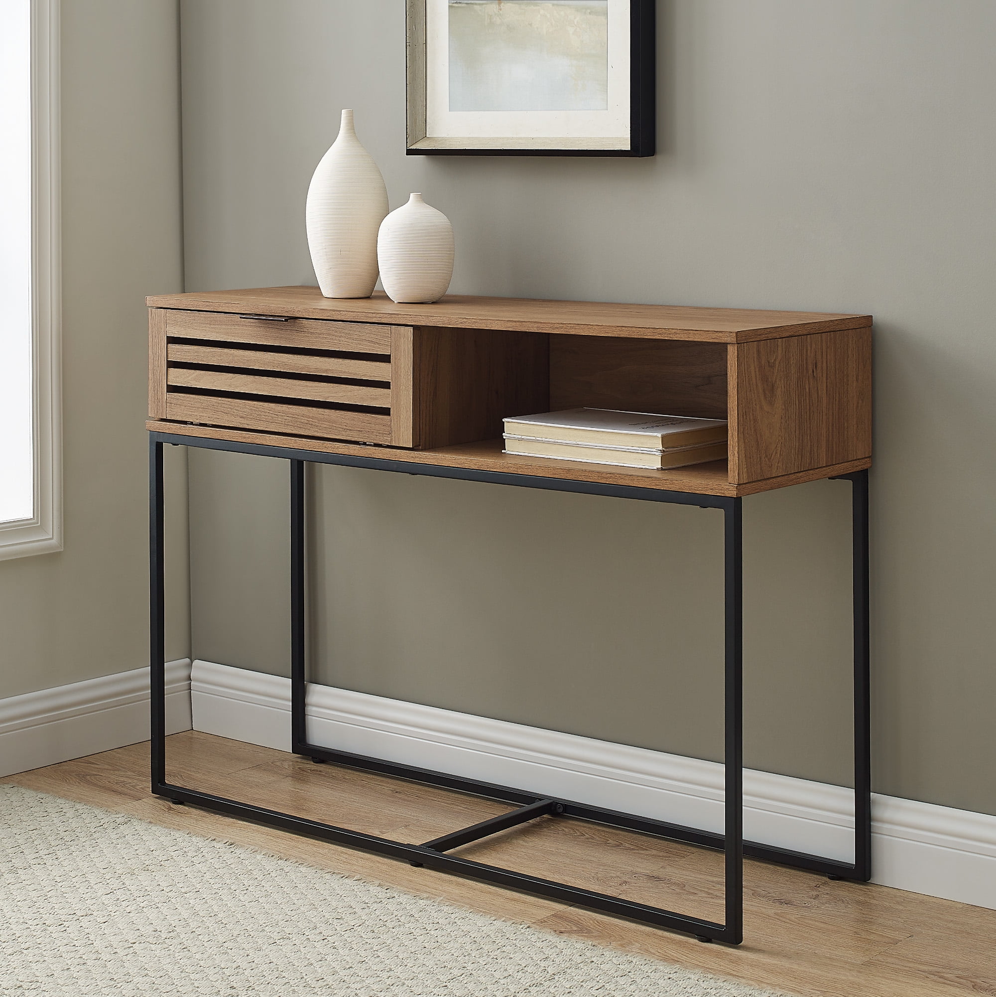 Niantic Modern Slat Door English Oak Entry Table By Manor Park Walmartcom Walmartcom