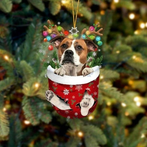 American Bulldog In Snow Pocket Christmas Ornament