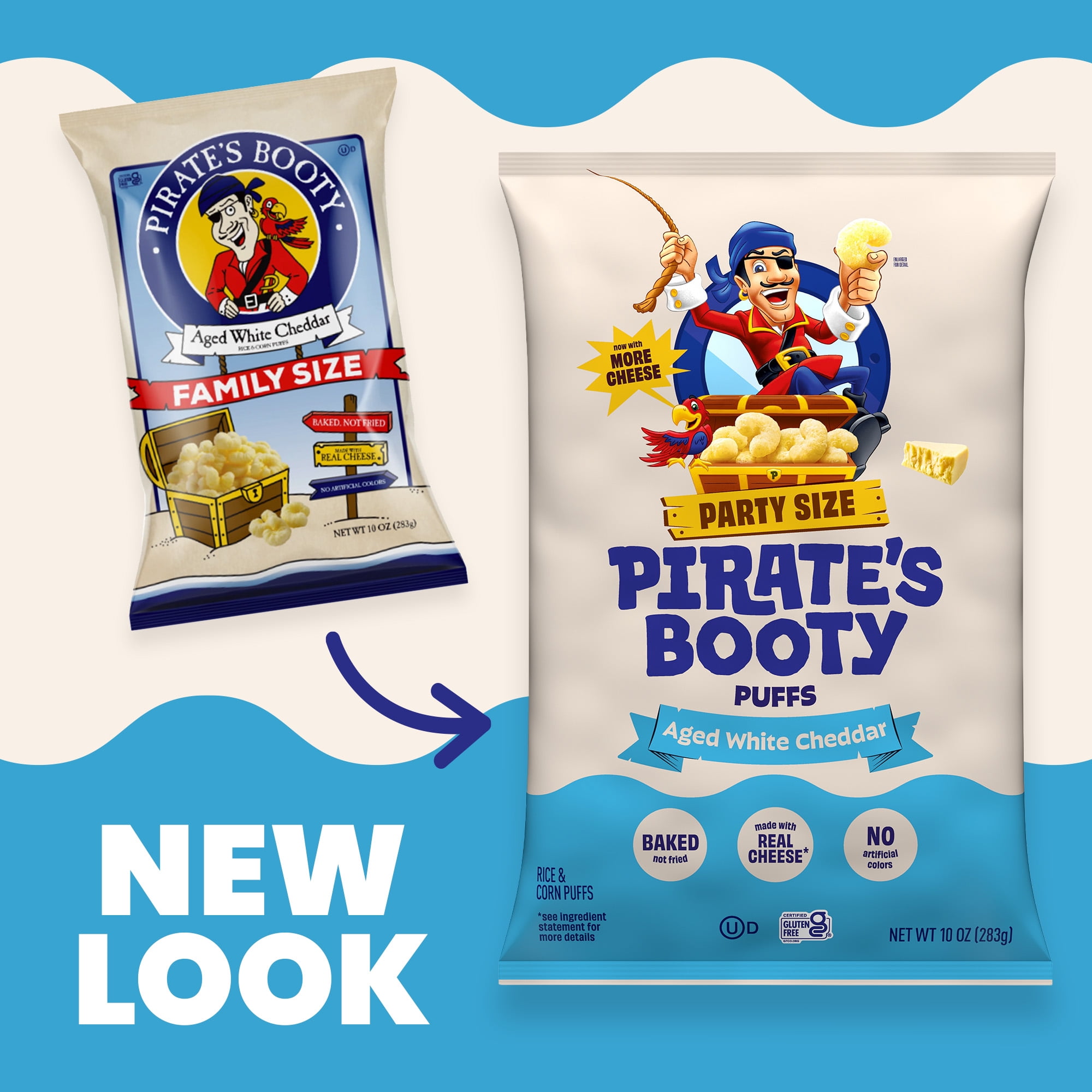 Pirate's Booty Gluten-Free Aged White Cheddar Cheese Puffs Snack, 10 oz Family-Size Bag