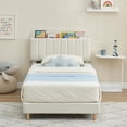 thumbnail image 2 of Tamaño individual size forrado cama de plataforma con de madera slats y estante de libros cabecero, support para boys, girls, teens, no necesita colchón base, beige, 2 of 7