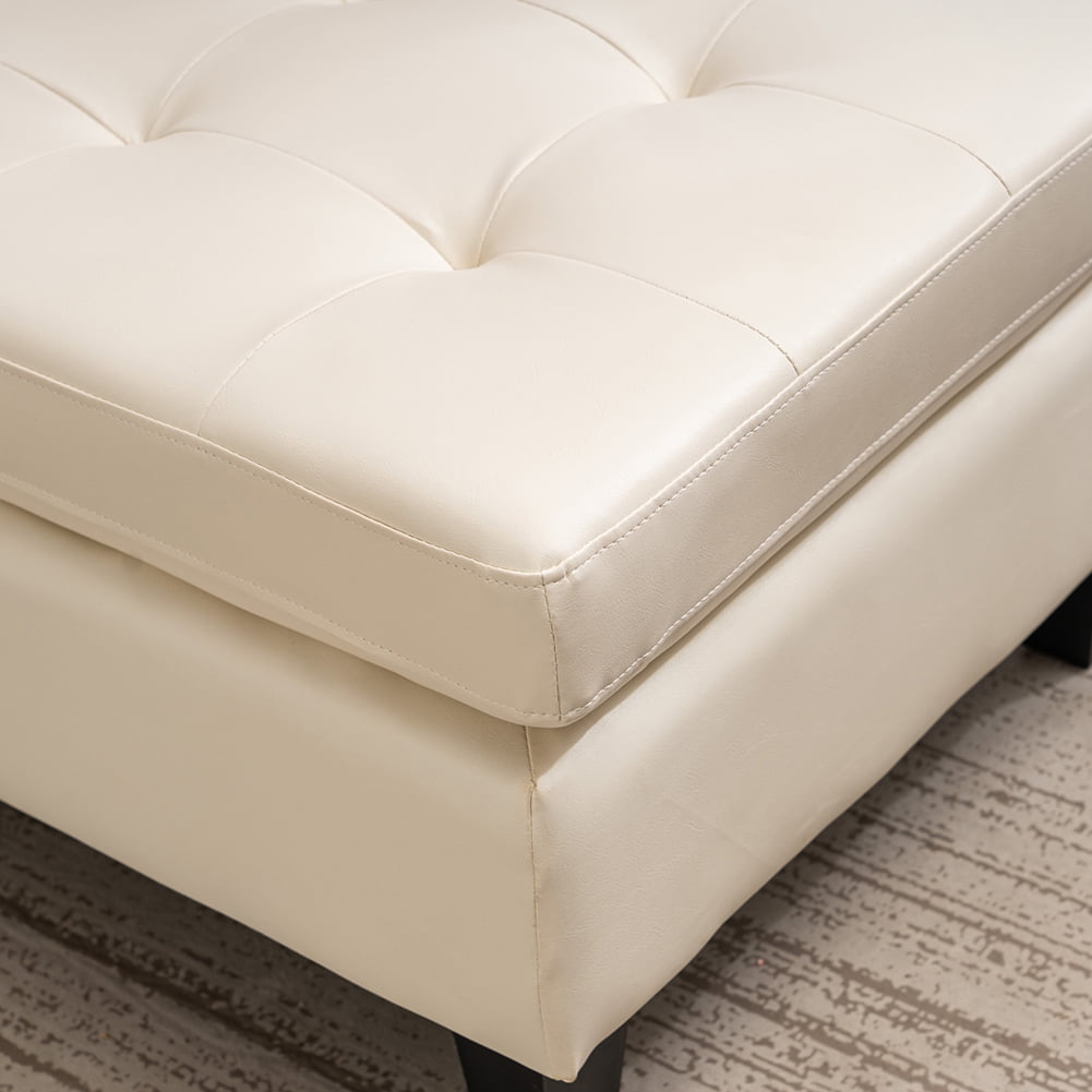 Lowestbest Solid Wood Upholstered PU Sofa, L-Shaped Minimalist Nordic Style Indoor Sofa, White Lowestbest Solid Wood Upholstered PU Sofa, L-Shaped Minimalist Nordic Style Indoor Sofa, White