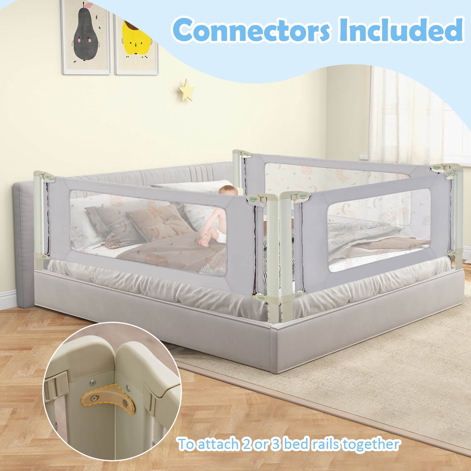 Infans 70" Bed Rail for Toddlers Infants Foldable Safety Bed Guardrail with Double Lock