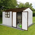 thumbnail image 5 of 10x8FT Outdoor Storage Shed, Large Metal Tool Sheds with window and Lockable Door, Garden Shed with Sloping Roof for Backyard Garden Patio Lawn,White+Brown, 5 of 6