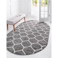 thumbnail image 1 of Unique Loom 3151638 3 x 5 ft. Rounded Trellis Frieze Oval Rug, Dark Gray, 1 of 2