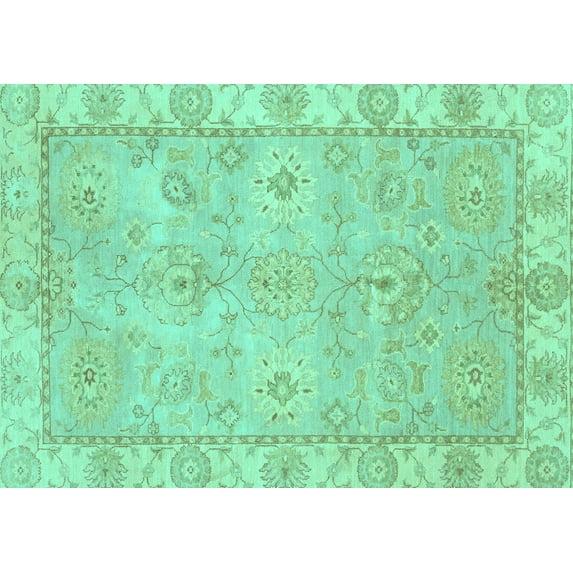 Ahgly Company Machine Washable Indoor Rectangle Abstract Turquoise Blue Modern Area Rugs, 5' x 8'