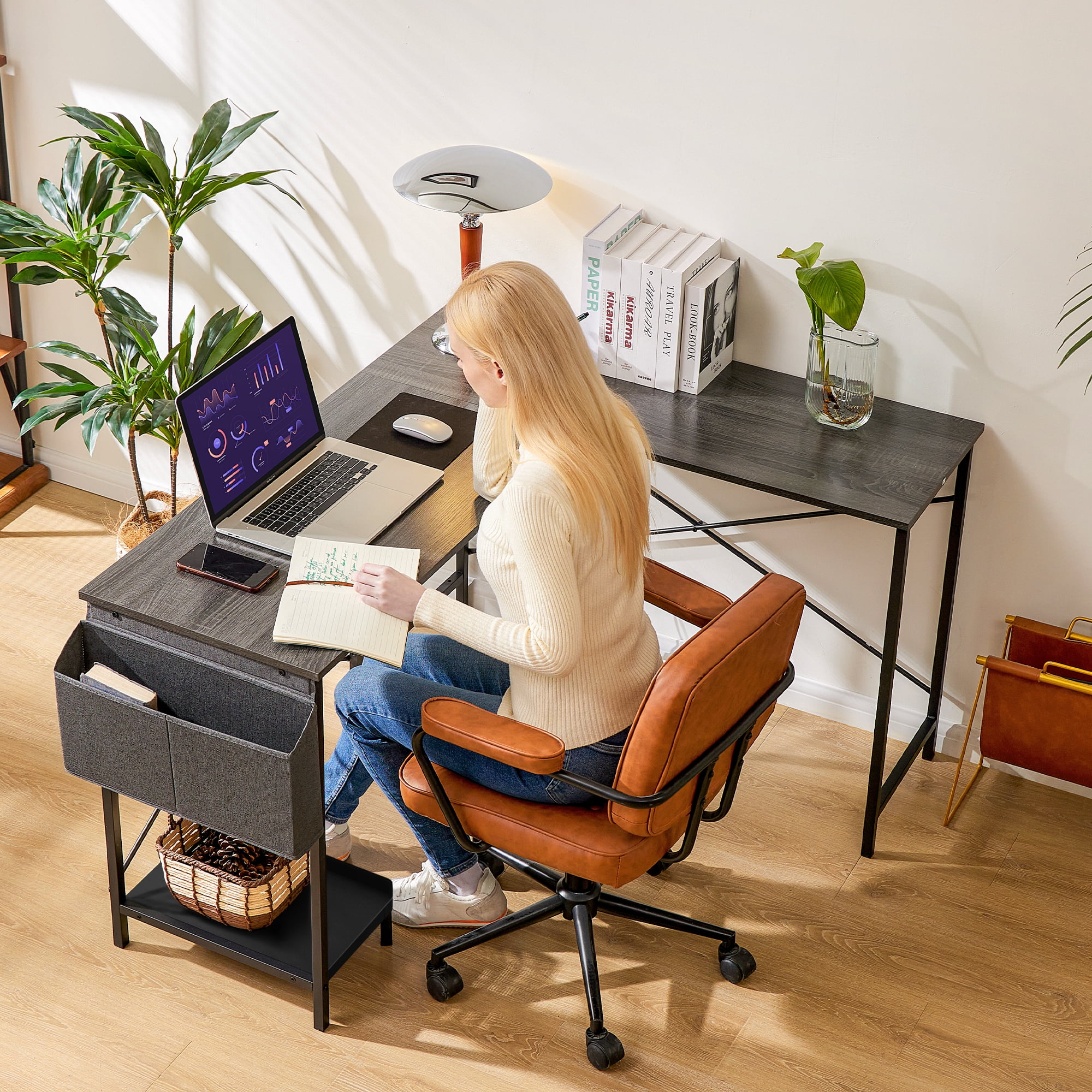 CONCETTA Modern L-Shaped Desk, Computer Desk Sleek Design, Spacious Workspace, Gray
