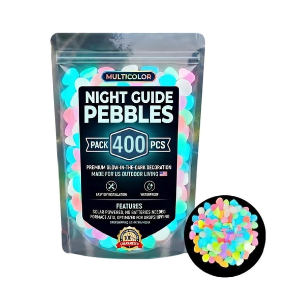 400PCS Glow in the Dark Pebbles Luminous Garden Stones, Solar Powered Colored Rocks for Walkway Driveway Flower Bed, Colorful Outdoor Landscaping