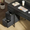 thumbnail image 3 of Greenstell 39 inch Computer Desk with Monitor Shelf, LED Lights, Power Outlets & 5 Storage Drawer, Home Office Desk, Black, 3 of 7