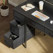 Greenstell 55 inch Computer Desk with Monitor Shelf, LED Lights, Power Outlets & 5 Storage Drawer, Home Office Desk, Black