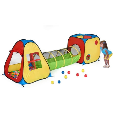 UTEX 3 in 1 Pop Up Play Tent with Tunnel, Ball Pit for Kids, Boys, Girls, Babies and Toddlers, Indoor/Outdoor Playhouse
