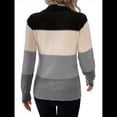 thumbnail image 3 of Suéteres de Bloque de Color para Mujer, Blusas de Larga con Cuello Alto, Suéter de Punto Holgado. Gris M, 3 of 7