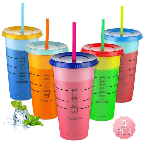 5 pack Bright Color Changing Cold Cups. 24 oz Reusable