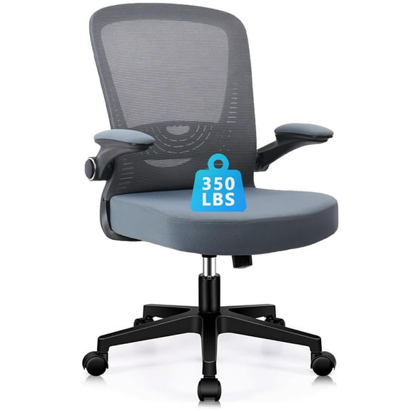 CLATINA Desk Chairs with Wheels, Ergonomic Rolling Mesh Office Chair Adjustable Height and Lumbar Support Home Office Computer Chair with Flip Up Armrests, Grey