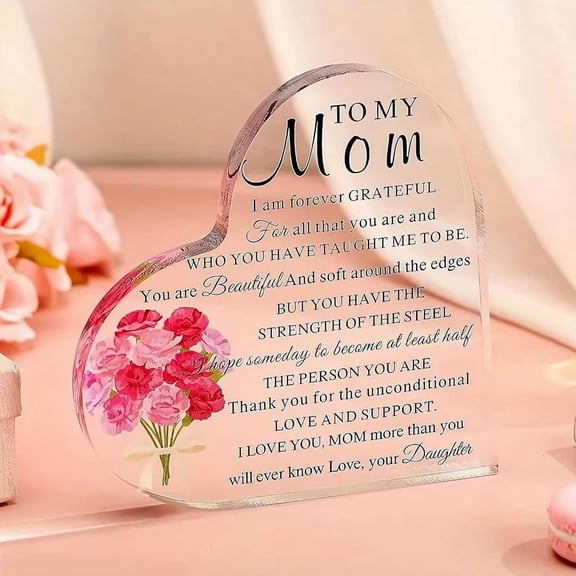 Mom Day Gift from Daughter Son,Heart Shaped Acrylic Block Plaque Sign for Moms,Mother's Day Appreciation Signs Gifts,I Love You Mum Birthday Mother Day Present 4x4 inch