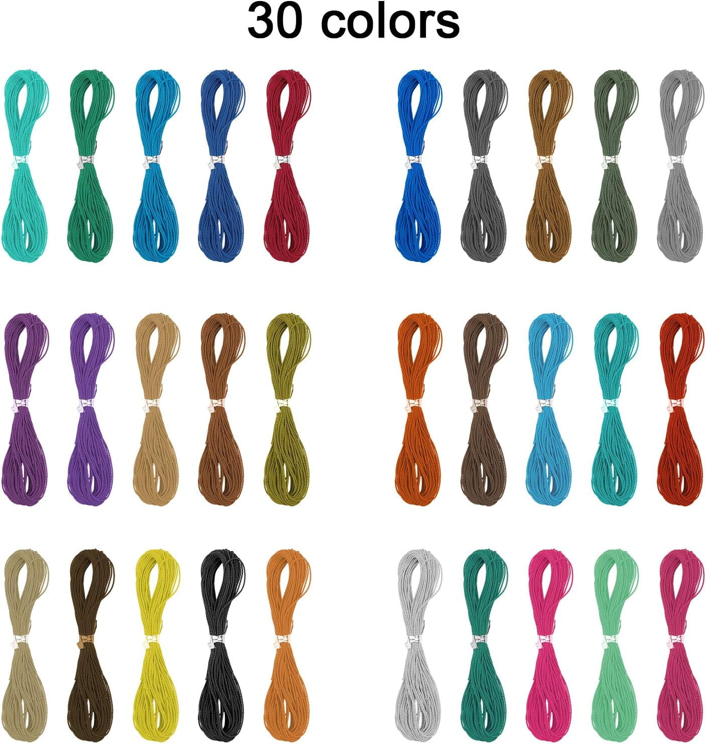 Waxed Polyester Cord Kit 328 Yards 30 Colors 1mm Waxed Polyester Twine Cord and 30 Pcs Tibetan Style Alloy Links Connectors Macrame Bracelet Thread Waxed String for DIY Jewelry Making Mixed Color