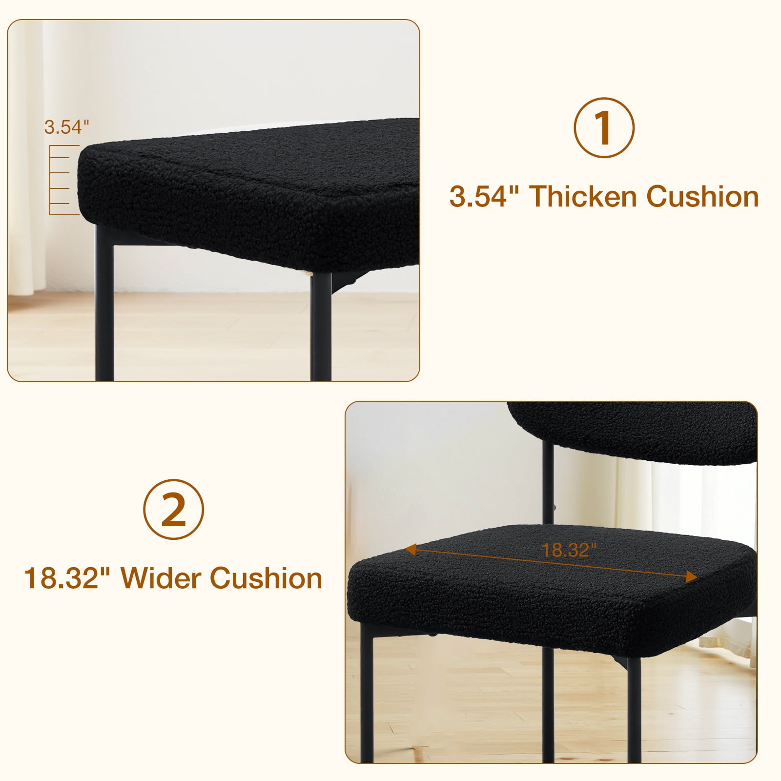Hommpa Boucle Dining Chairs Set of 6 Modern Upholstered Kitchen Dining Room Chairs with Backrest & Metal Legs Accent Side Chairs Black for Dining Kitchen Living Room Bedroom