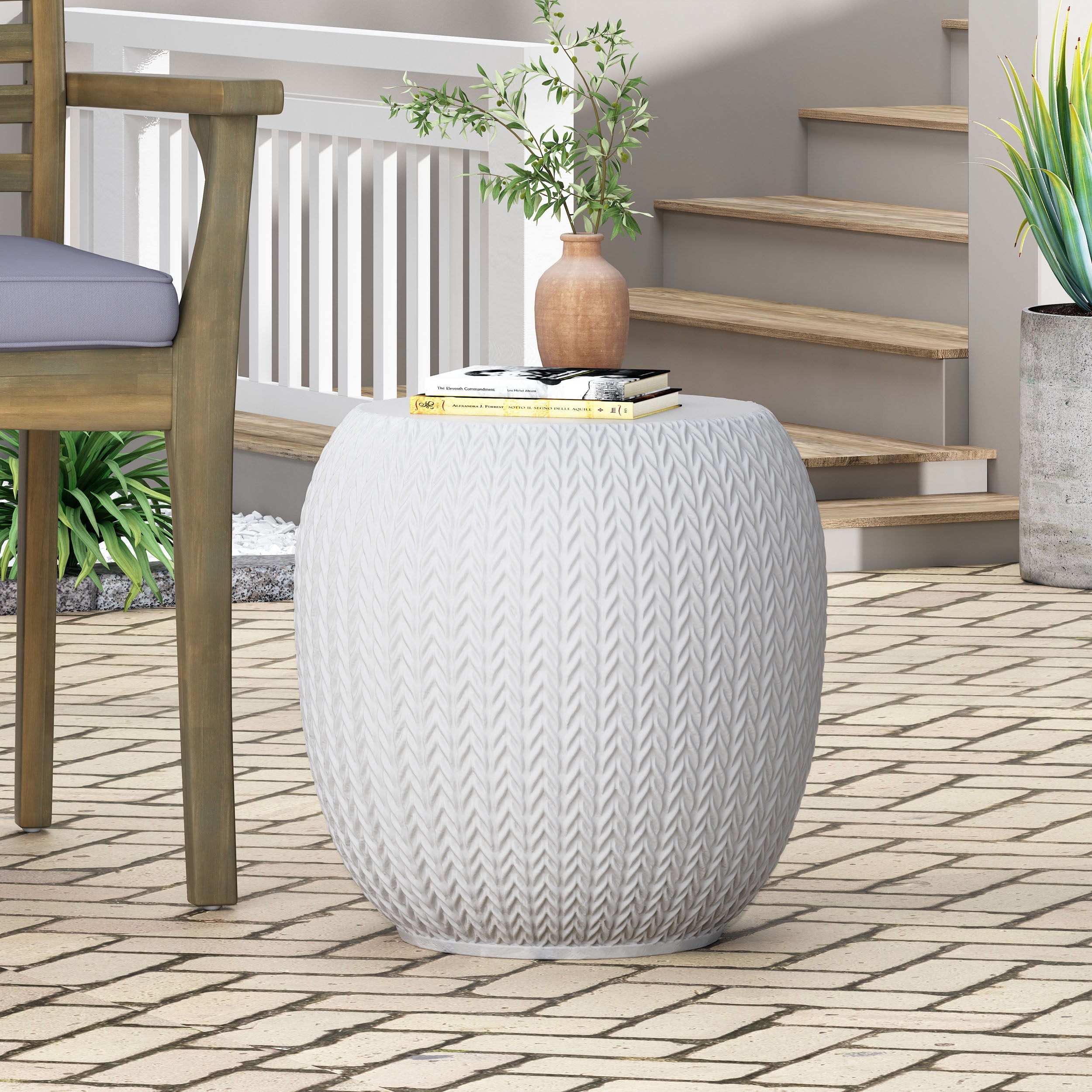 Anvil Lightweight Concrete Outdoor Side Table, Antique White