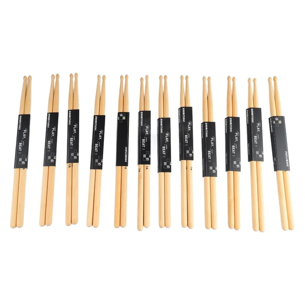 Juego de 12 pares de baquetas de madera de arce 7A con punta ovalada, antideslizantes, para practicar.