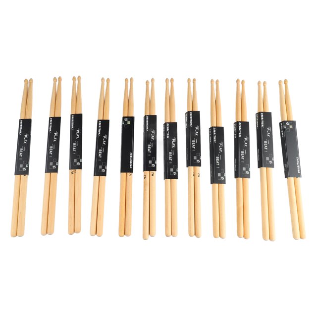 Juego de 12 pares de baquetas de madera de arce 7A con punta ovalada, antideslizantes, para practicar.