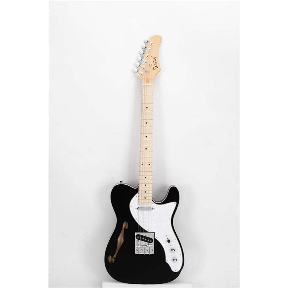 Kepooman GTL Semi-Hollow Electric Guitar, Full-Size Guitar Kit with F Hole SS Pickups, Maple Fingerboard, White Pearl Pickguard for Child & Boys & Girls, Black-B