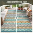 thumbnail image 2 of SIXHOME Outdoor Rug 8'x10' Waterproof Reversible Patio Rug Boho Geometric Indoor Outdoor Rugs Lightweight Plastic Straw Ourdoor Carpet for RV Camping Deck Balcony Modern Porch Decor Gray and Teal, 2 of 6