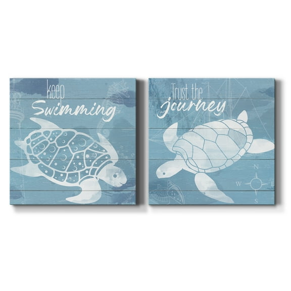 Keep Swimming - Premium Gallery Wrapped Canvas - Ready to Hang Set of 2 - 24 x 24 Each