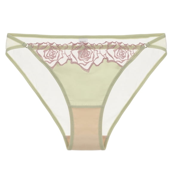 VONCOS Sheer Mesh Thong for Women Low Rise Floral Lace Underwear, Green Stretchy Comfort Fit Panties for Everyday,Size XL