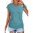 thumbnail image 2 of Womens Summer Tops Ruched Cap Short Sleeve Tshirts Shirts Crew Neck T Shirts Fashion Peacock blue XXL, 2 of 7