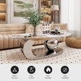 thumbnail image 6 of MDQMD Oval Coffee Table with Faux Marble Top Gray Steel Base Modern Minimalist Living Room Table  Storage Shelf Central Ball Support Design  Gray Marble Space-Saving Center Table, 6 of 8
