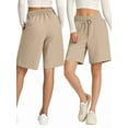 thumbnail image 3 of Women'S Shorts Loose with Pockets Knee Length for Yoga Casual Walking Exercise Shorts Khaki XL, 3 of 7
