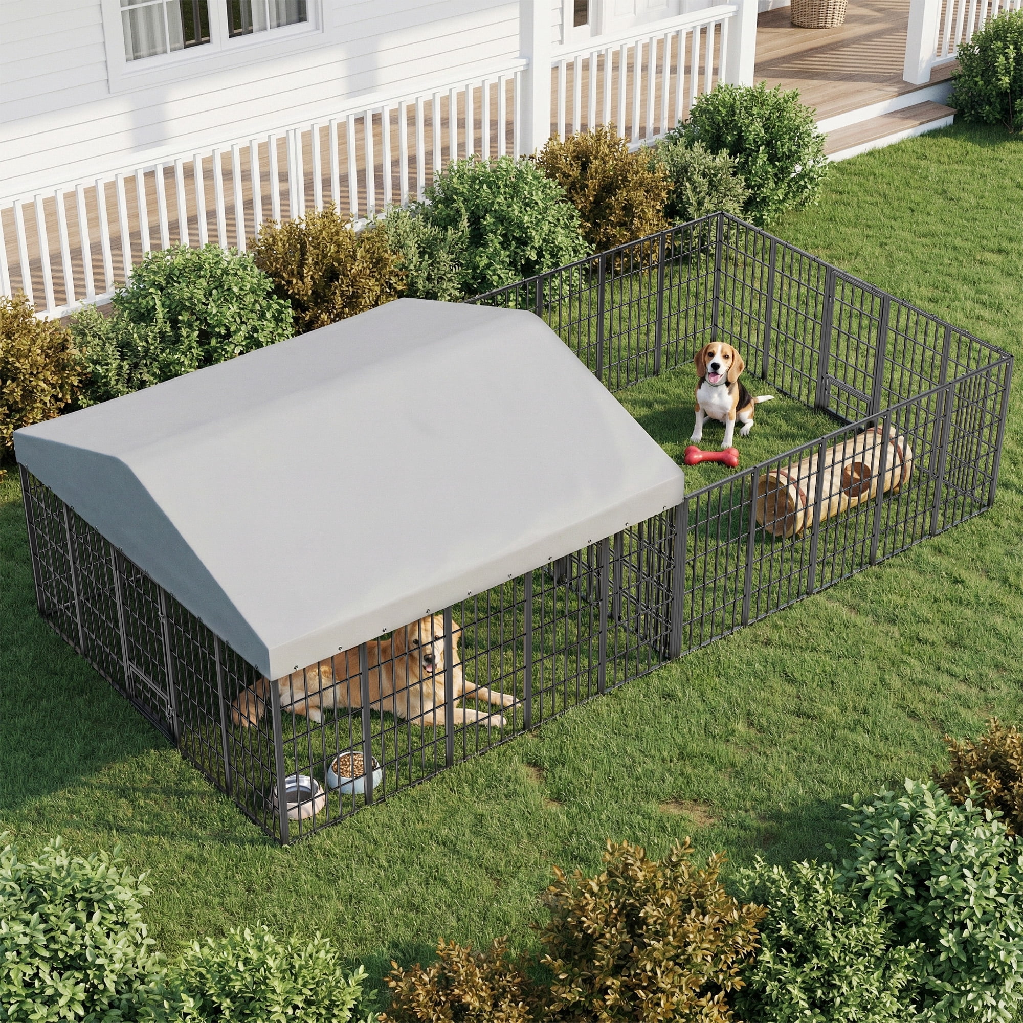 ALAULM Large Outdoor Dog Kennel,10x10FT Heavy-Duty Modular Dog Cage with Roof Dog Pens Outside with Double Doors & Weatherproof Cover Dog Enclosure for Patio,Garden
