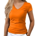 thumbnail image 2 of Helii Women's V Neck T Shirts – Short Sleeve Slim Fit T Shirt, Summer Basic Tees for Women, Solid Casual T Shirts with Regular Shoulder, Soft Lightweight Everyday T Shirts Orange,XXXXXL, 2 of 5
