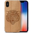 thumbnail image 1 of Case Yard Wooden Case Outside Soft TPU Silicone, Slim Fit Shockproof Wood Protective Phone Cover for Girls Boys Men and Women, Supports Wireless Charging Wolf Design case for iPhone-XS-Max, 1 of 7