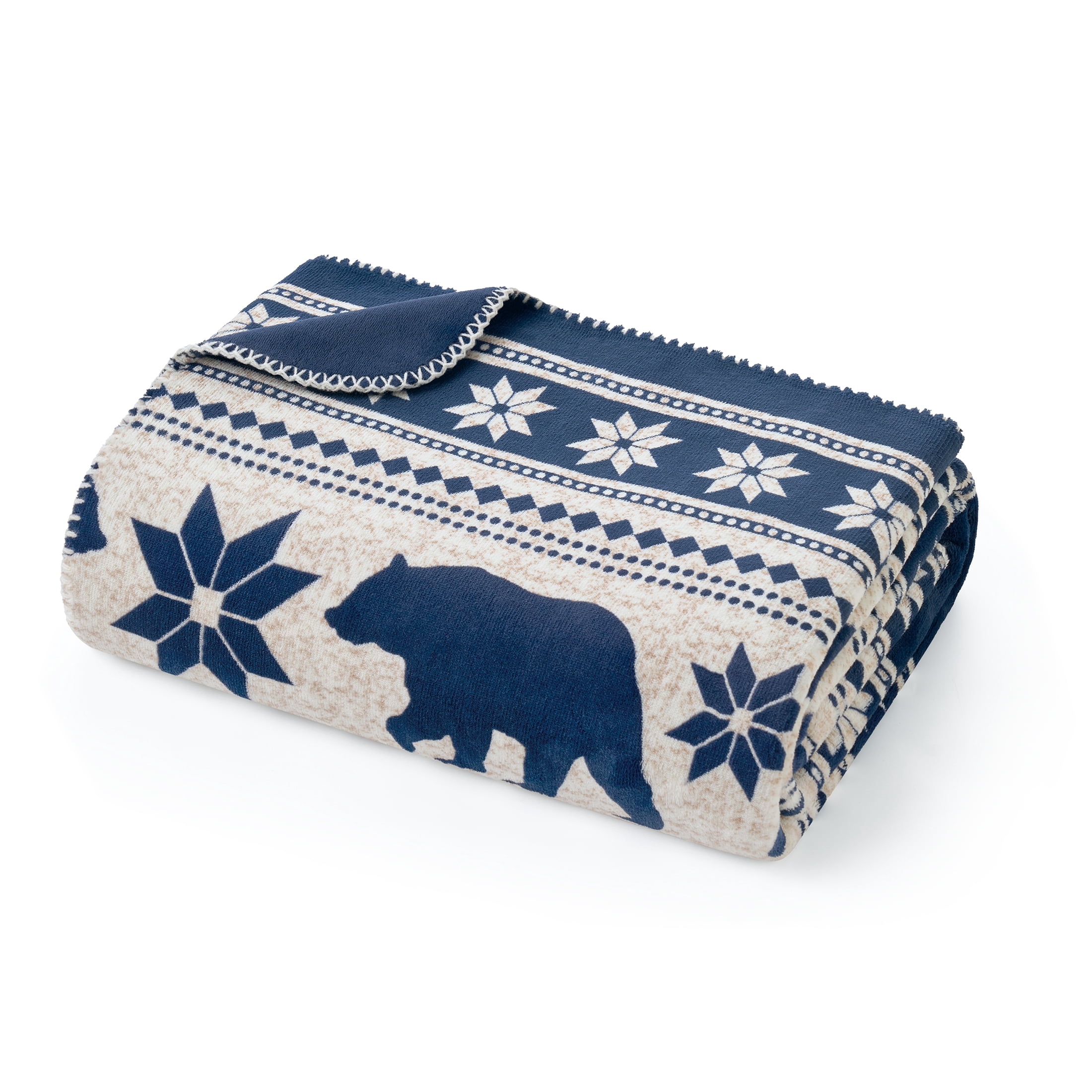 Pawz Plush Oversized Throw Blanket for Couch or Bed, Soft Flannel Fleece, Navy Blue Bears, 50"x72"
