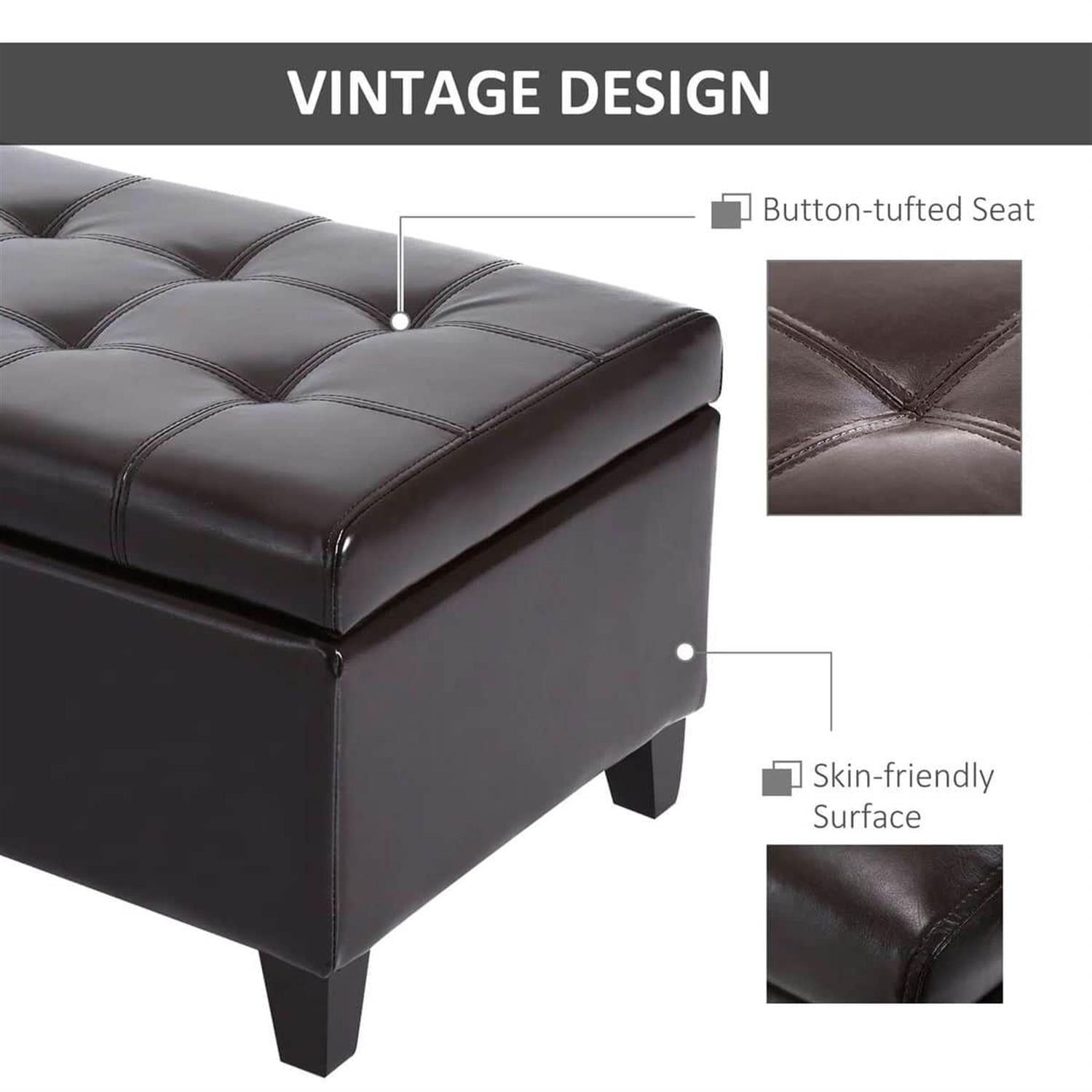 Demi Bonn 30" Oversized Ottoman Storage Bench, Faux Leather Lift-Top Storage Chest, Tufted Ottoman with Hidden Storage for Living Room, Entryway, Brown