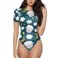 thumbnail image 1 of Saiise Motif Agneau Doux Rêve Combinaison à Manches Courtes pour Femmes Col Rond Pyjama Justaucorps Extensible avec Fermeture à Pression-TG, 1 of 7