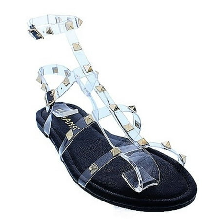 lucite studded gladiator sandals