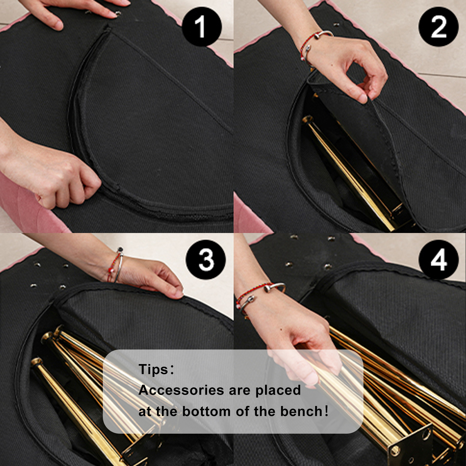 Furniliving Velvet Ottoman Bench, Black photo 3