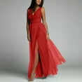 thumbnail image 6 of JGGSPWM Women's Sleeveless V Neck Maxi Dress High Slit Ruched Dresses Red M, 6 of 9