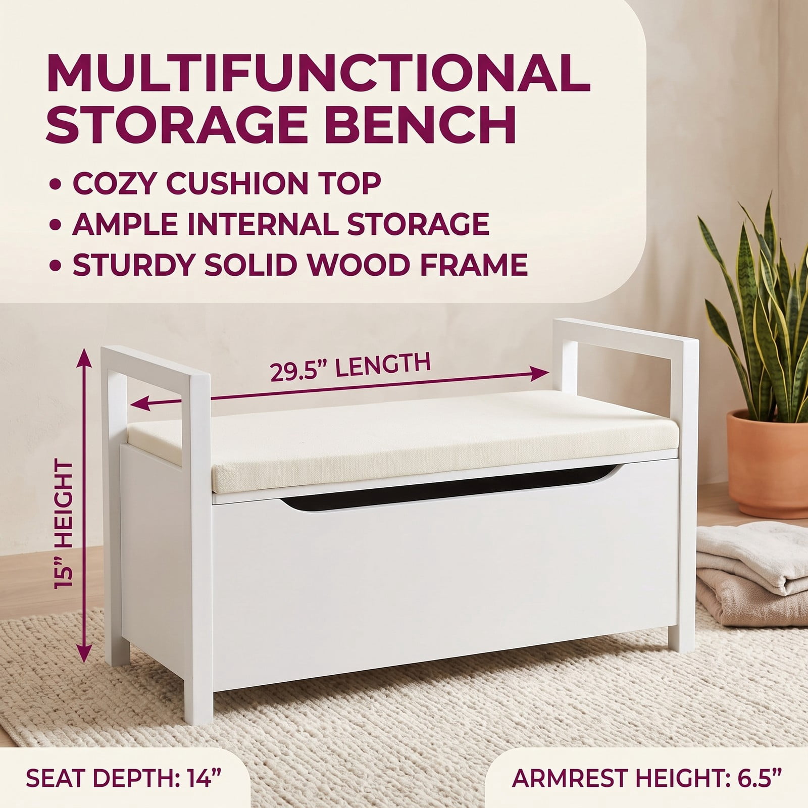 Furnibear 34.5 Inch Shoe Storage Bench with Removable Cushion Seat and Flip-Top Hidden Storage for Entryway and Hallway, White