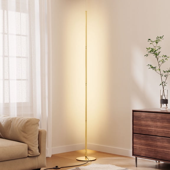 EDISHINE 57.5" Modern LED Corner Floor Lamp for Living Room, Minimalist Dimable Lighting, Standing Tall Floor Lamp for Bedroom, Office, 3000K, Gold