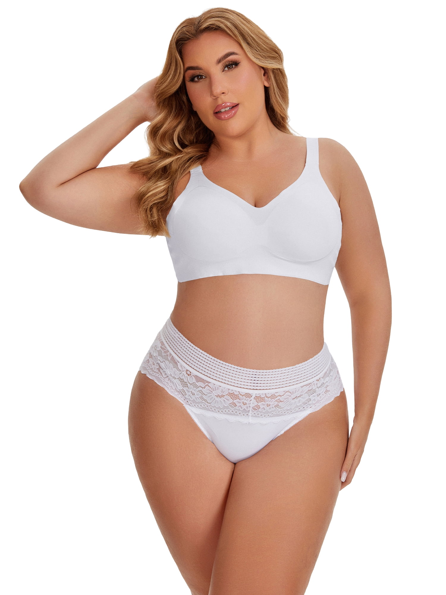 DARING DIVA Women's Lace High Cut Briefs Full Coverage High Waisted Underpants XL White