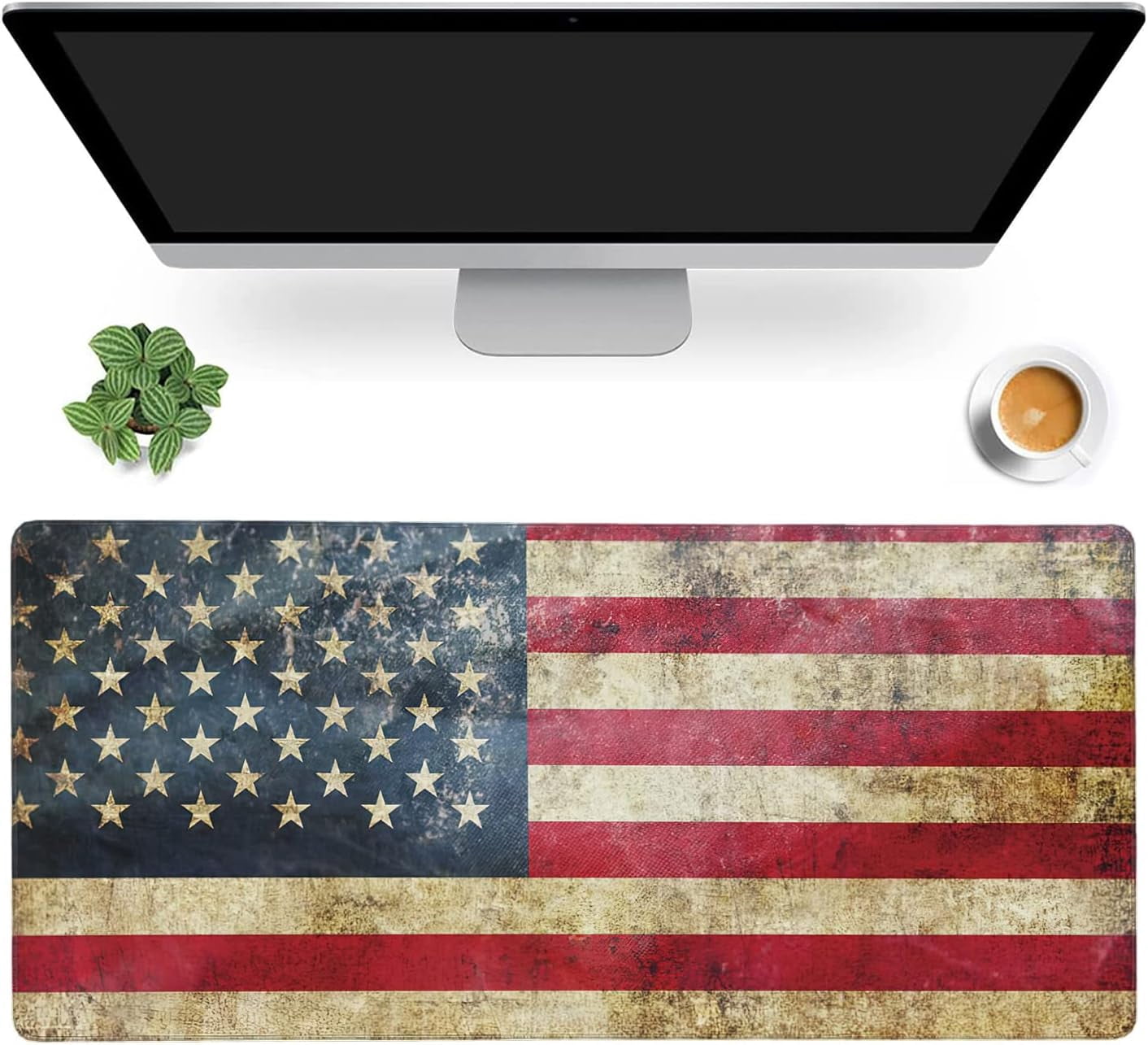 Retro Flag of United States Large Mouse Pad Extended Gaming Mouse Pad Waterproof Desk Mat with Stitched Edge,Non Slip Base Keyboard Mouse pad for Home Office 35.4" X 15.7"