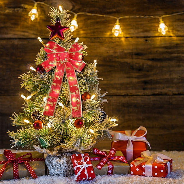 Xihbxyly Lazo para Árbol de Navidad, Lazo para Corona con Luz Led, Adorno Navideño Cálido, Diseño de Lino Multicolor, Decoración para Interiores y Exteriores, Luces a Pilas, Tamaño 32 X 22 Cm