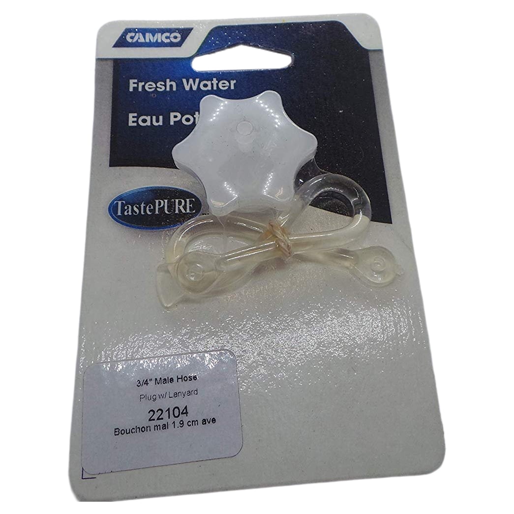 Camco 22104 - TastePURE White Male Hose Plug Set with Lanyard