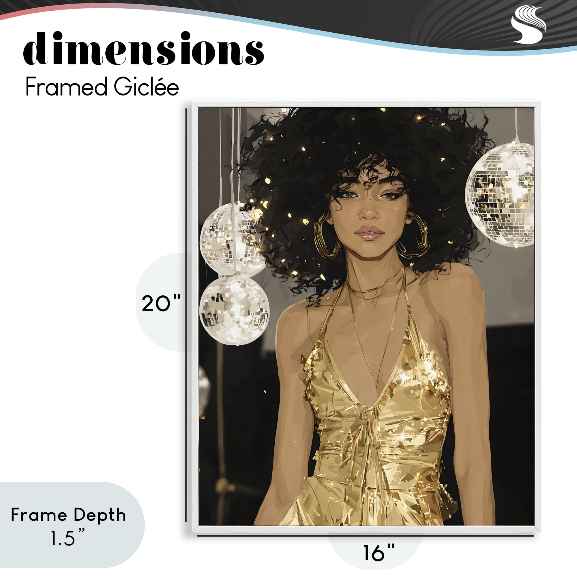Stupell Industries Golden Disco Dream Party White Framed Giclee Art, design by Franklyn Gregory