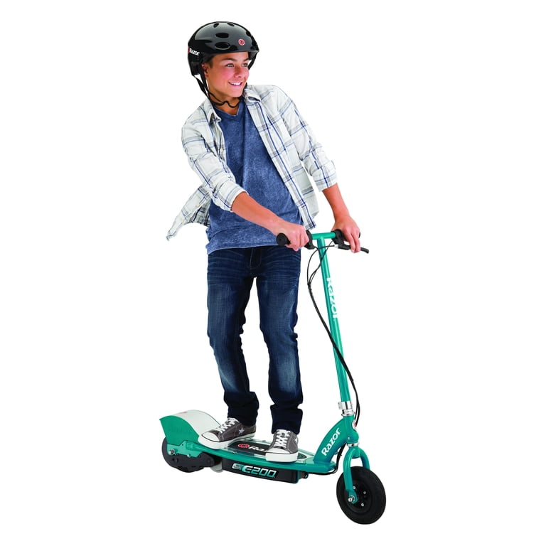 nudler klart forfader Razor E200 Electric Scooter - Teal, for Ages 13+ and up to 154+ lbs, 8"  Pneumatic Front Tire, 200W Chain Motor, Up to 12 mph & up to 8-mile Range,  24V Sealed