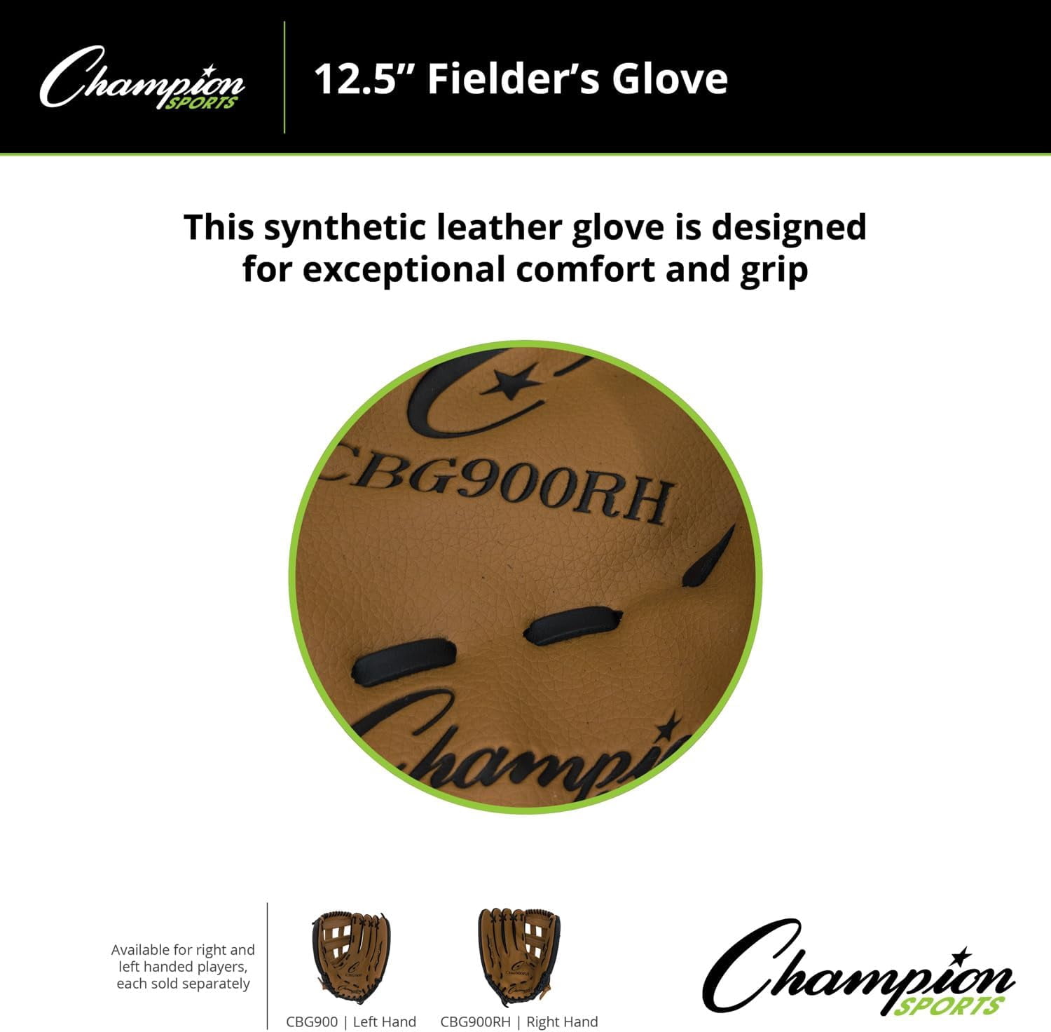 Champion Sports 12" Glove | Synthetic Leather Back and Front | Triple Bar Open Web and Conventional Back Design | Deep Set Pocket | Age: Adult Large-H.S. | Right-Handed Glove